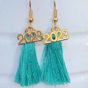 New 2024 Prom Graduation Tassels Fringe Dangle Handmade Earrings Light Teal Grad
